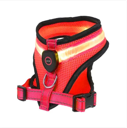 Arnés con Luz LED Recargable para Paseos de Noche – Rojo / S