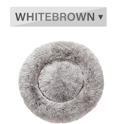Cama Donut de Pelo Suave para Acurrucarse – Blanco y marrón / S