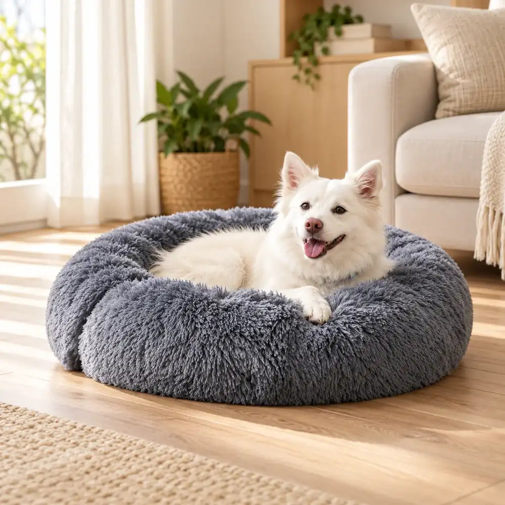 Cama Donut de Pelo Suave para Acurrucarse en uso