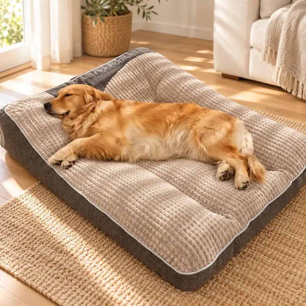 Cama Grande de Soporte Total para Perros Medianos y Grandes en uso