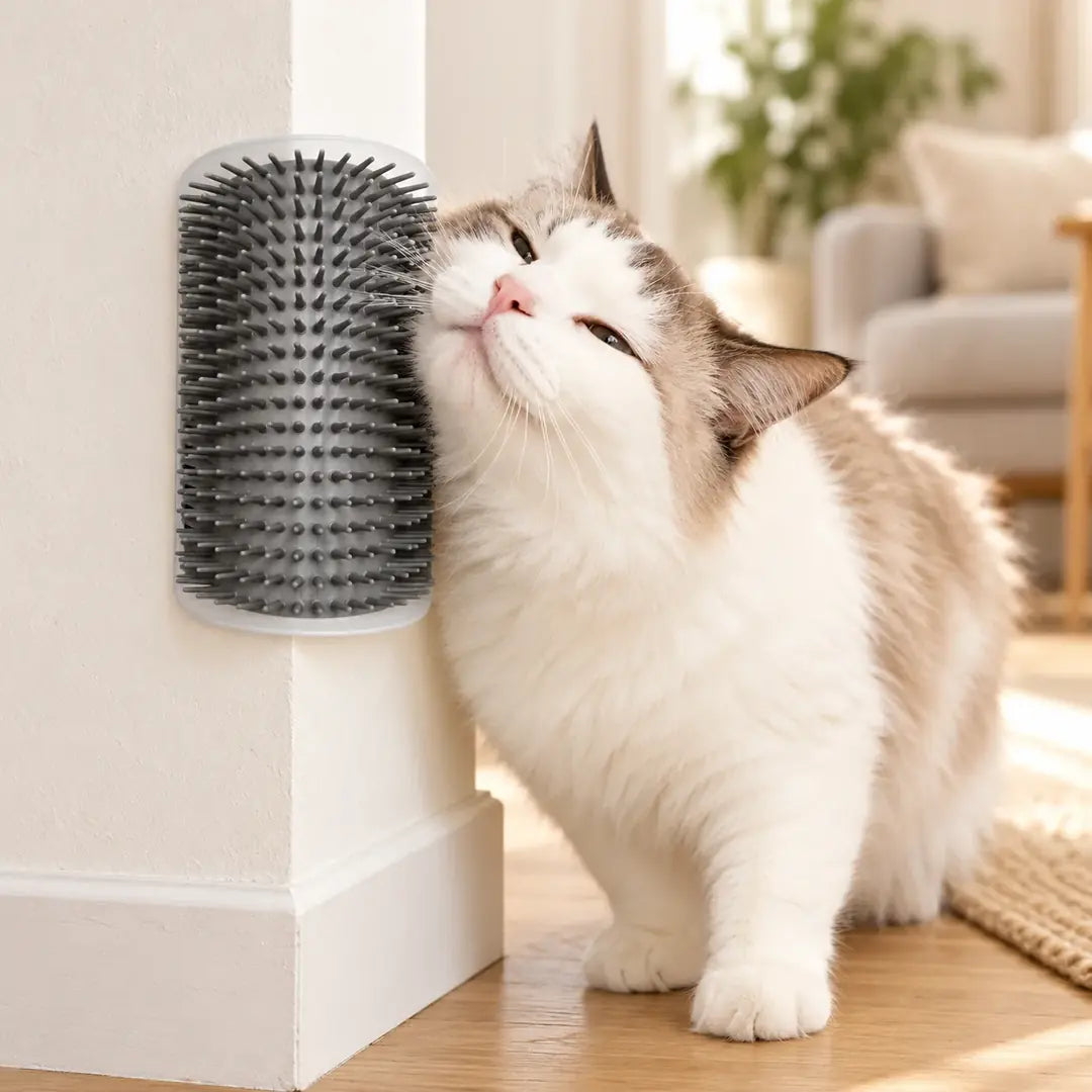 Cepillo de Esquina para que tu Gato se Rasque y se Cepille Solo en uso