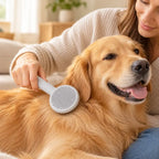 Cepillo Quitapelos Autolimpiable para Perros y Gatos en uso