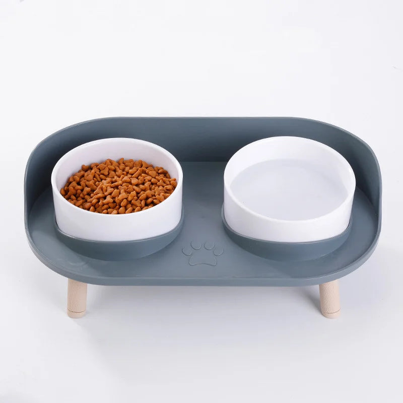 Comedero Elevado e Inclinado para Gatos – Blanco / Gris oscuro