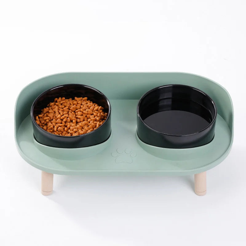 Comedero Elevado e Inclinado para Gatos – Negro / Verde