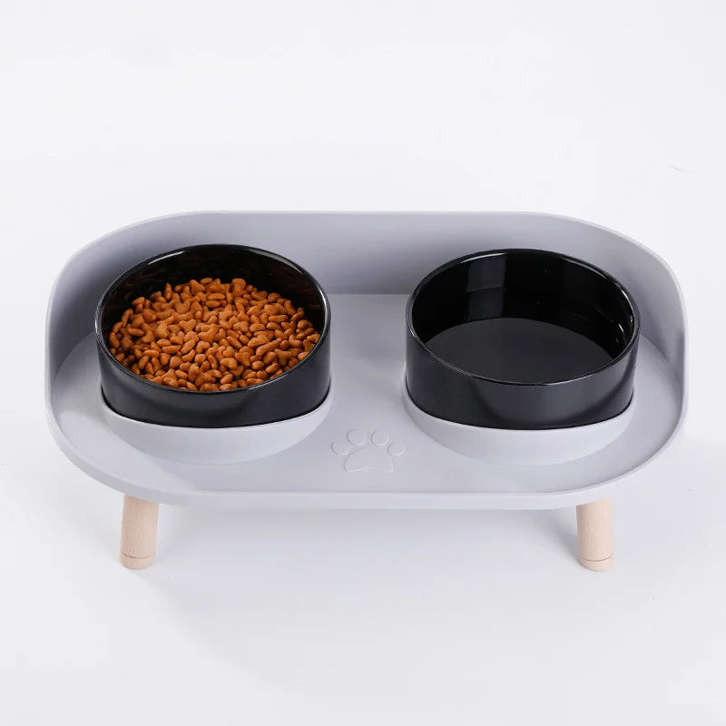 Comedero Elevado e Inclinado para Gatos – Negro / Gris claro