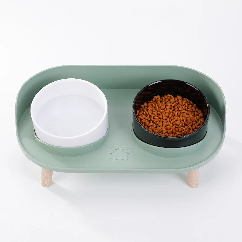 Comedero Elevado e Inclinado para Gatos – Blanco y negro / Verde